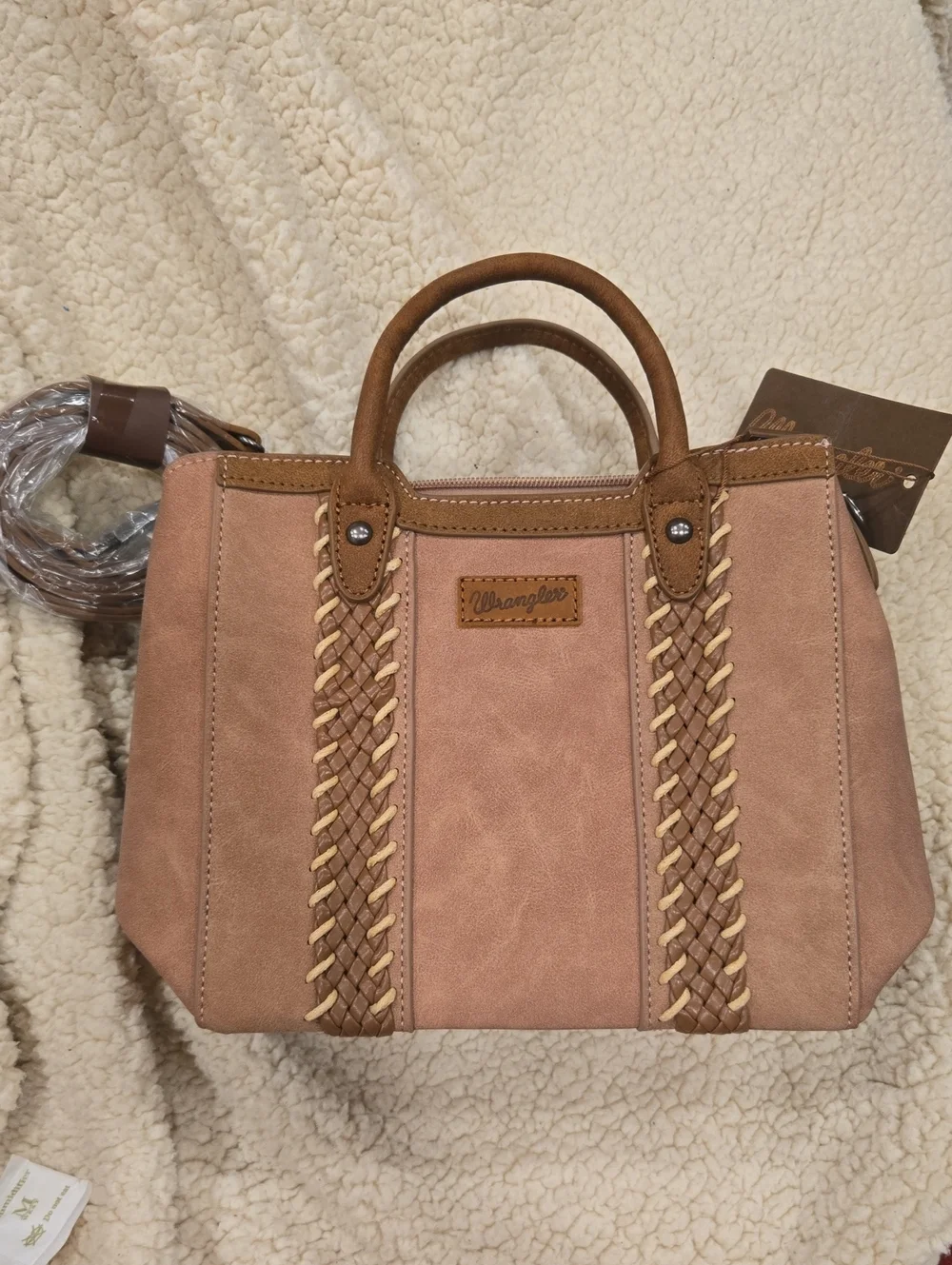 Wrangler Tan and Brown Braided-Trim Tote With Removable Crossbody Strap